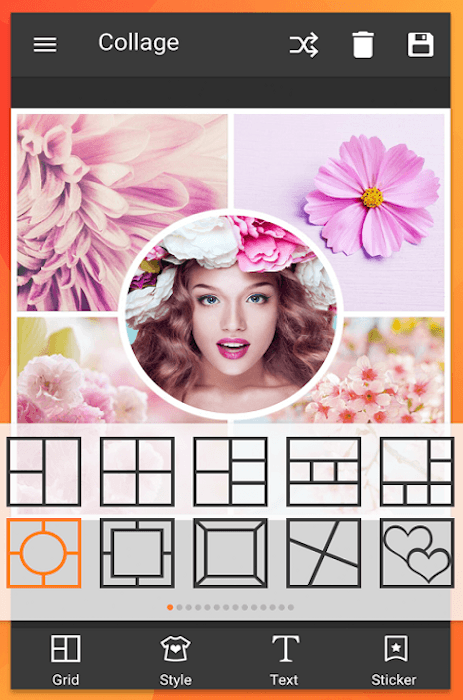 Screenshot of PhotoGrid collage app