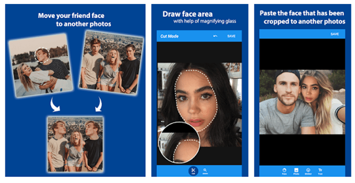 Screenshots of Cupace Cut and Paste Face Photo face swap app