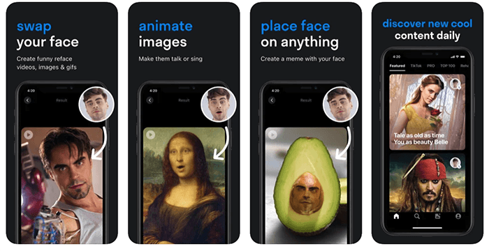 Screenshot of Reface face swap app