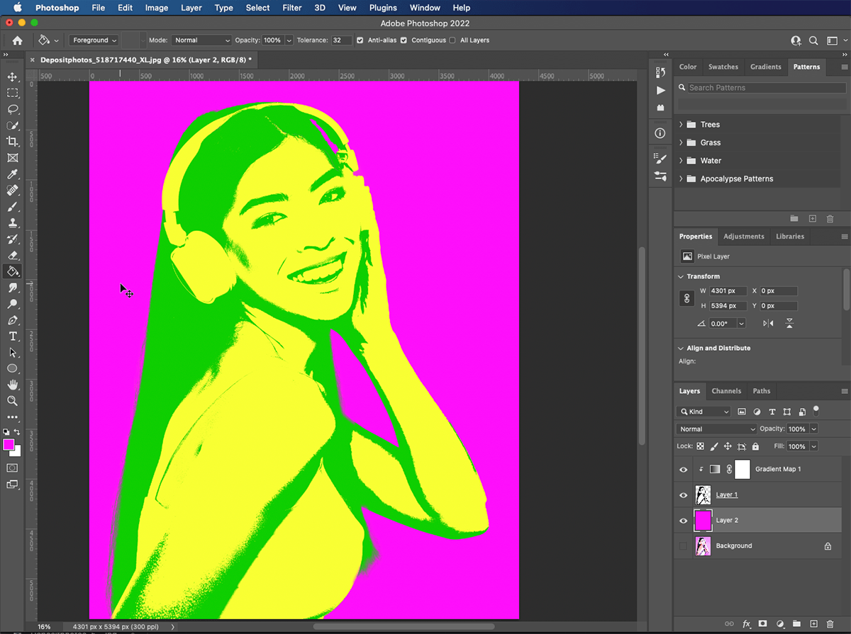 filling the new layer in photoshop to finish the pop art effect