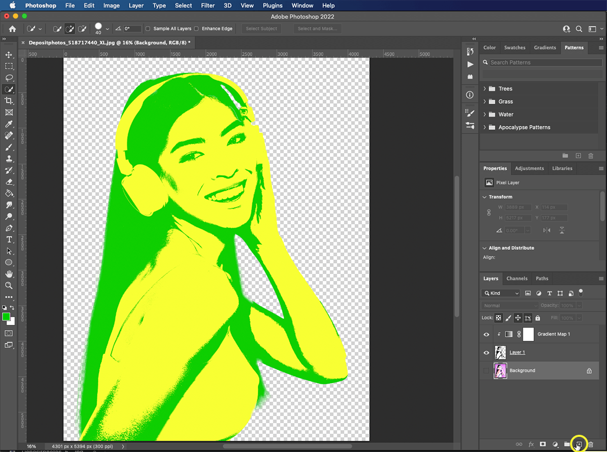 pop art in photoshop step 9: Creating a new layer in photoshop