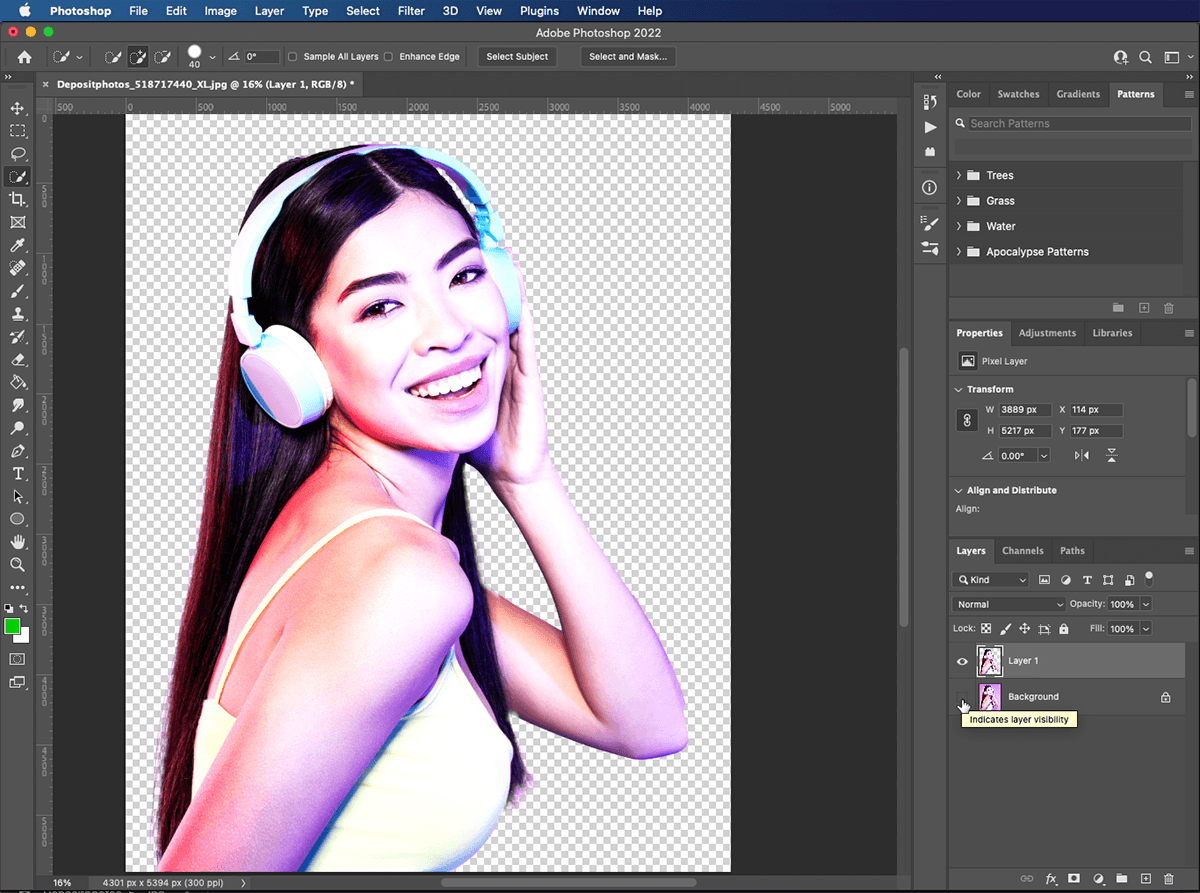 pop art in photoshop step 4: screenshot of Hiding the Background Layer