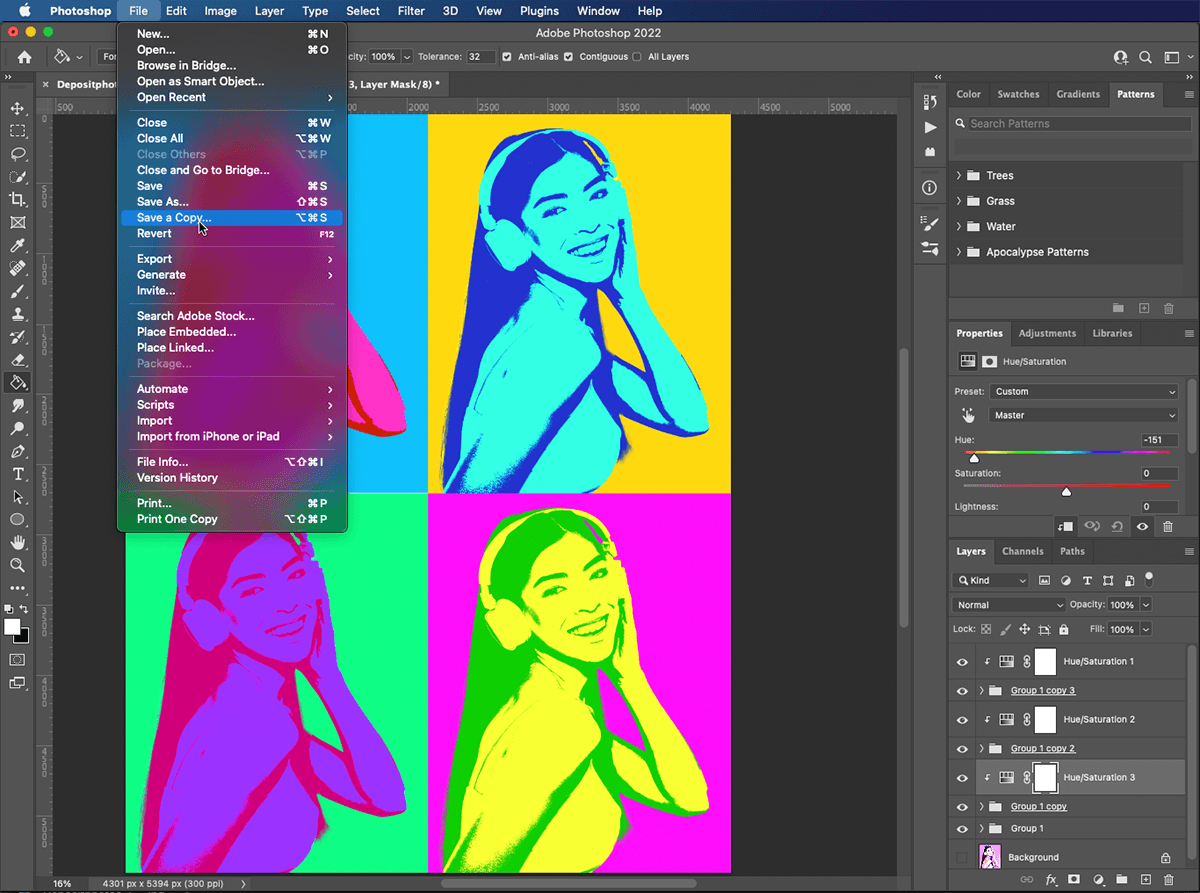 Saving your final pop art File in photoshop