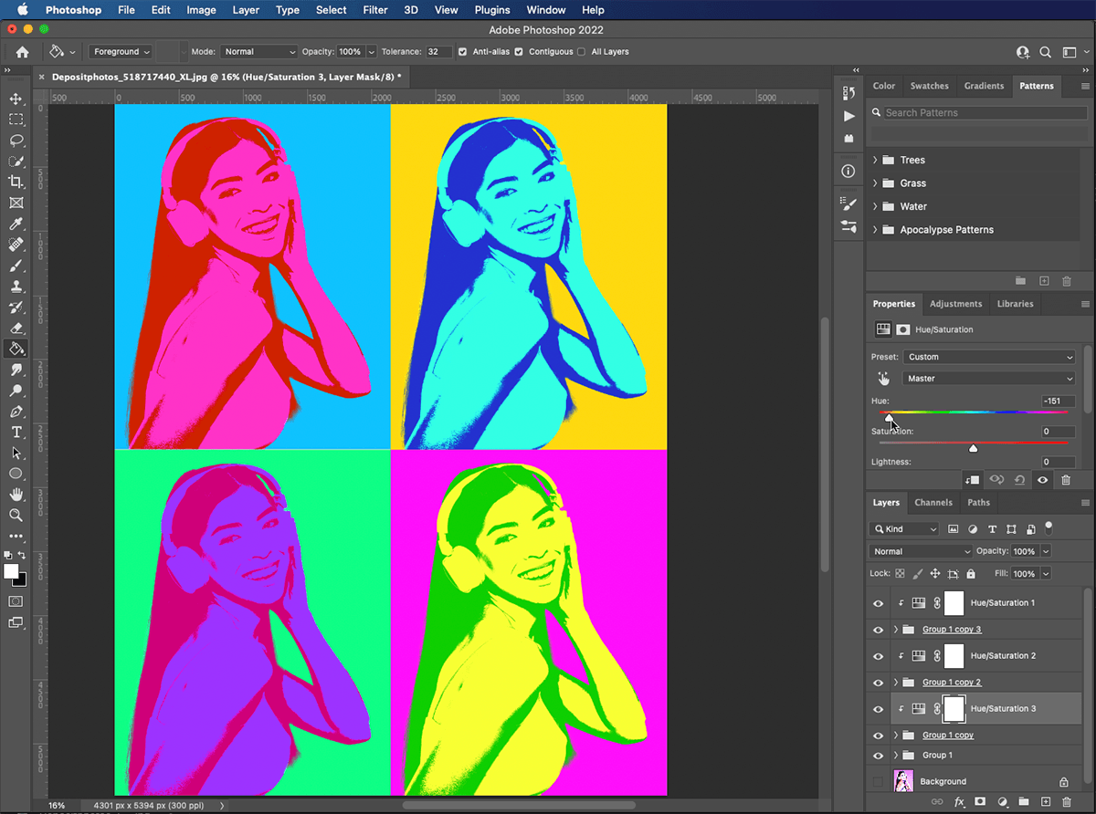 choose the colors you want for each of the four pop art images