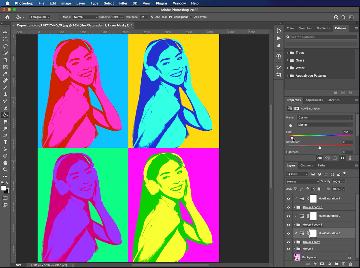 choose the colours you want for each of the four pop art images