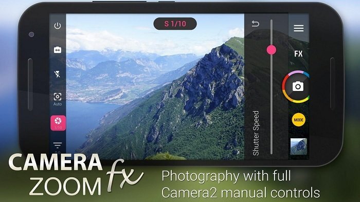 an online advertisement and display of the user interface for the Camera Zoom FX Premium app for photographers