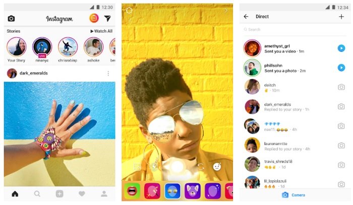 screenshot and features you get on the instagram social media platform