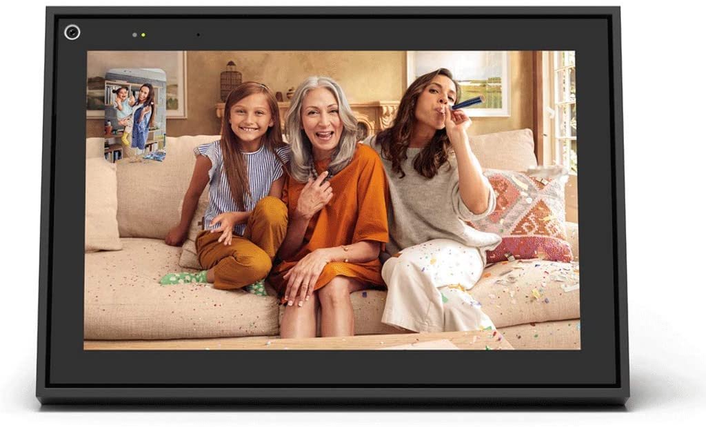 product photo of the Facebook Portal digital picture frame with grandma mom and daughter