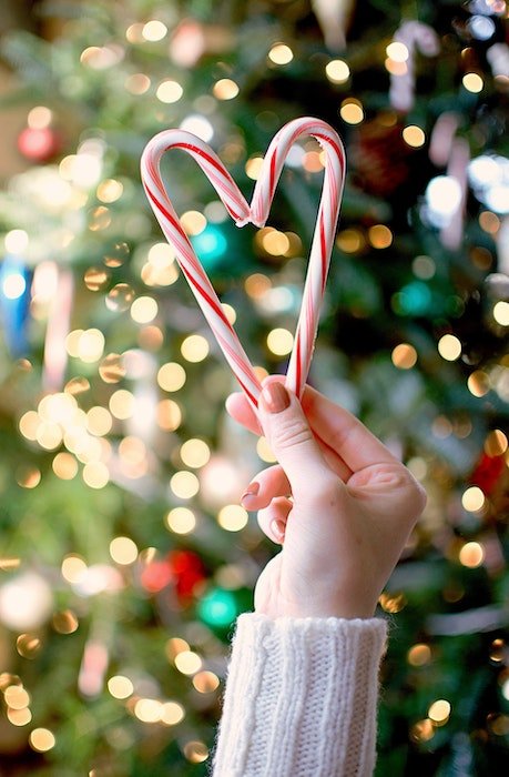 Heart-shaped candy canes for Christmas card photo ideas
