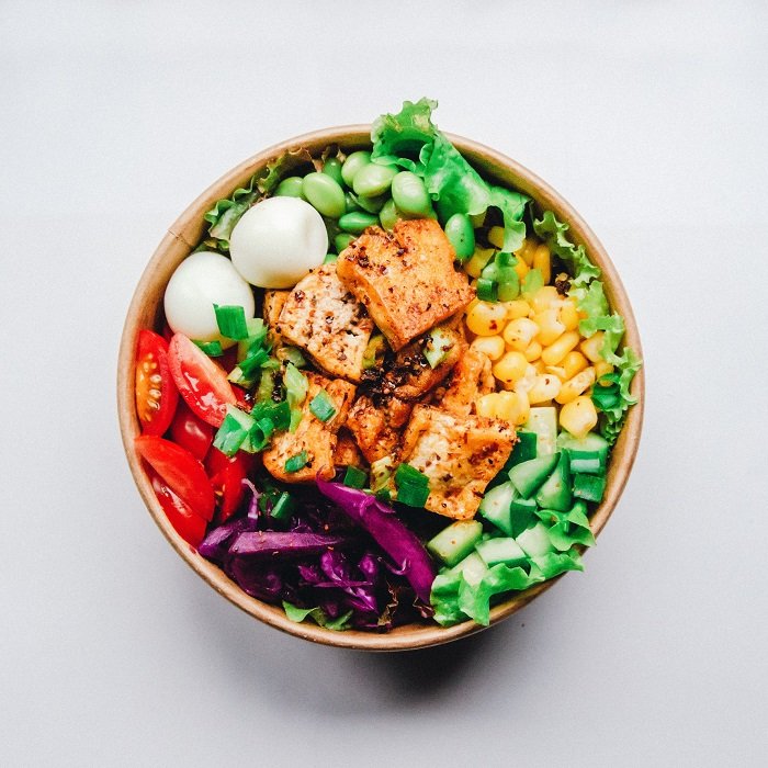 Food Photography tips: a flat lay photo shows off the vibrant colours in a salad
