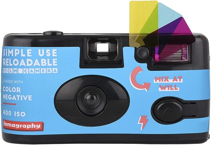 gifts for photographers: product photo of the Lomography Reloadable Camera with color filters