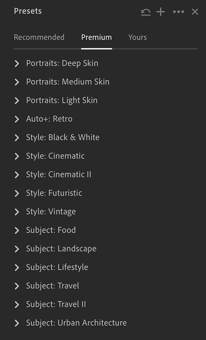 List of Lightroom presets