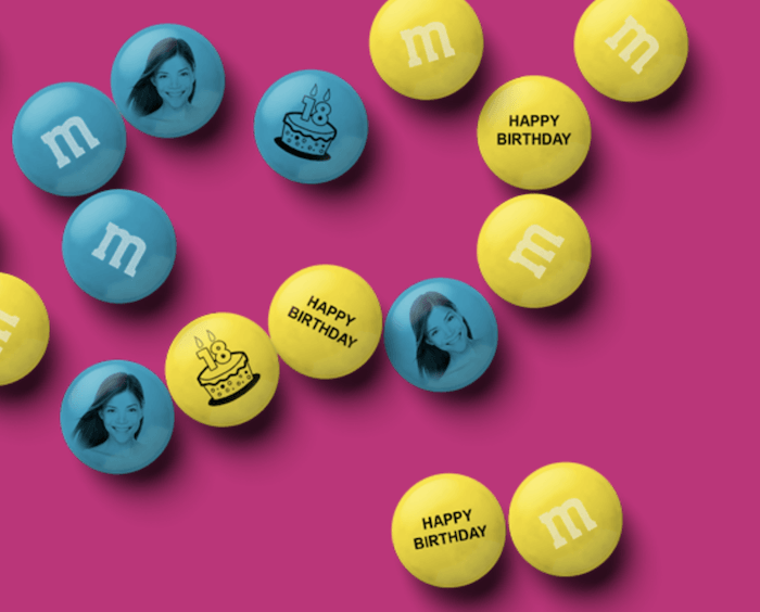 Colorful custom M&Ms for photo gift ideas