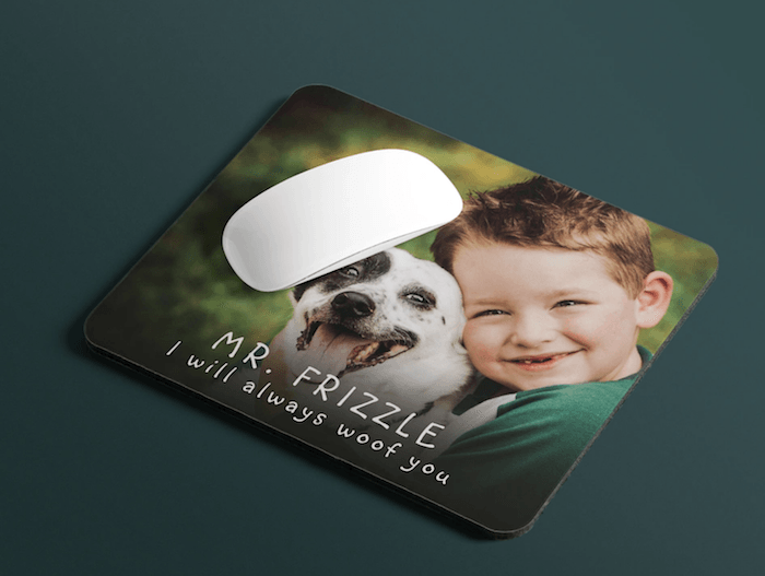 Custom mouse pad with picture of a boy and dog for photo gift ideas