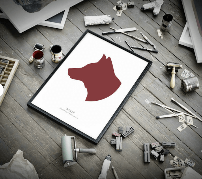 Framed red silhouette of a dog for photo gift ideas
