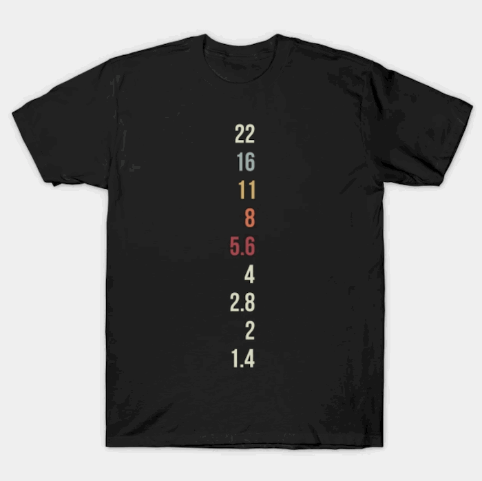 Photography t-shirts design showing aperture numbers