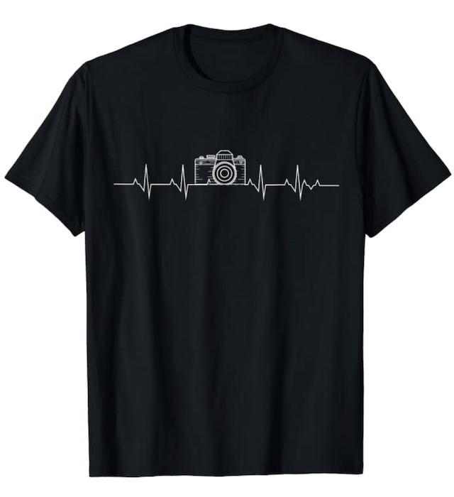 Photography t-shirts design with camera and heartbeat indicator