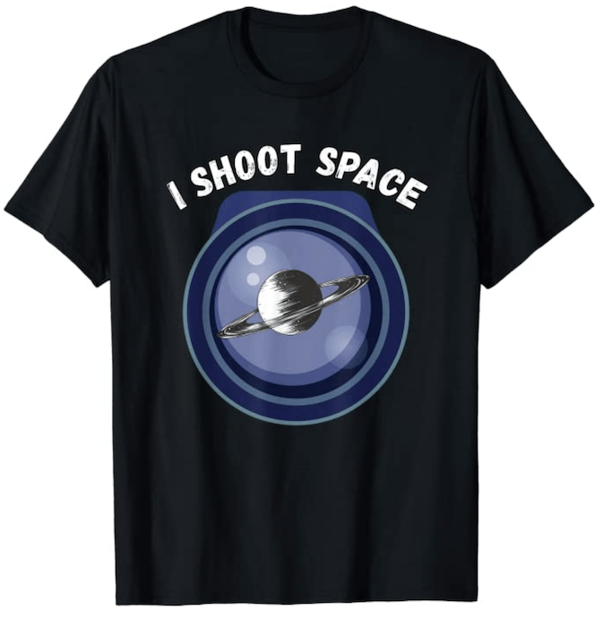 Photography t-shirts design with planet jupiter referencing taking pictures of space