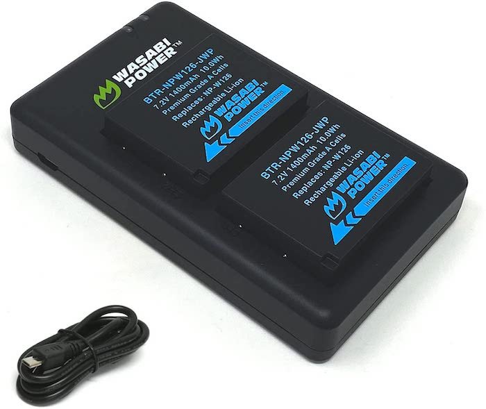 Wasabi Power NP-W126S third party camera batteries and charging cord for Fujifim cameras
