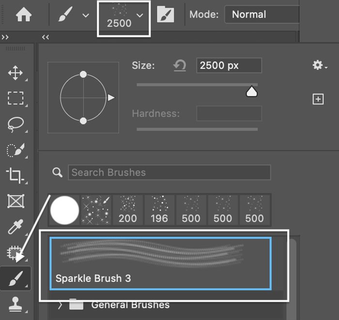 Screenshot of Brush Preset Picker selections for a sparkle overlay in Photoshop