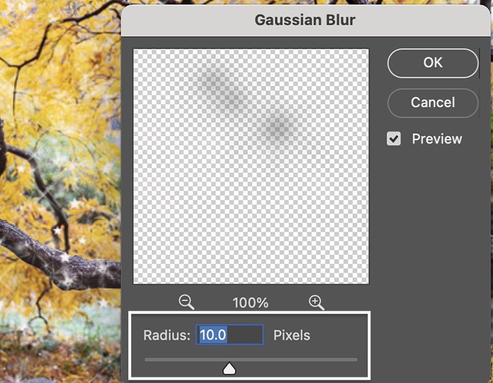 Screenshot of adding gaussian blur for sparkle effect in Photoshop