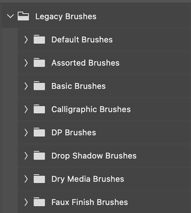 Screenshot of legacy brush folders for a sparkle effect in Photoshop