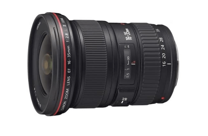 Canon lens with 16-35mm f/2.8 II focal length