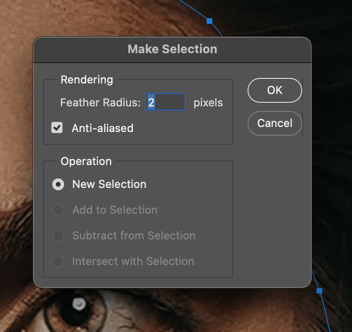 Screenshot of feathering selection in Photoshop for digital collage