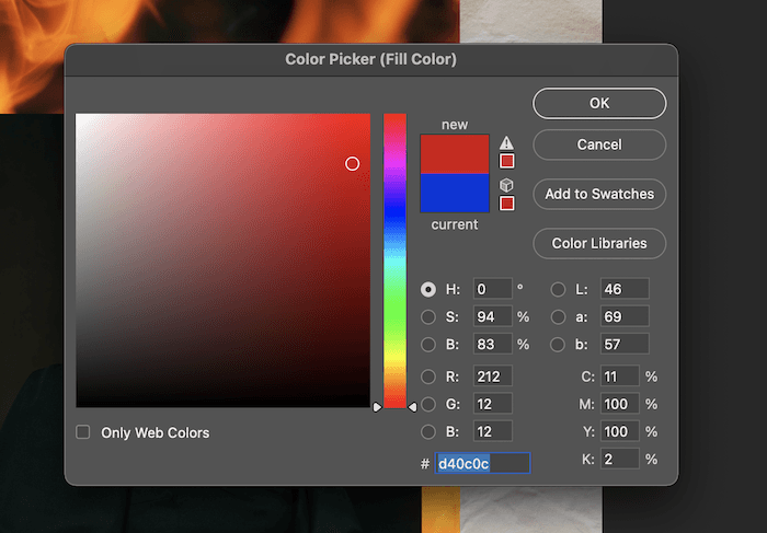 Screenshot of the Color Picker panel in Photoshop for digital collage