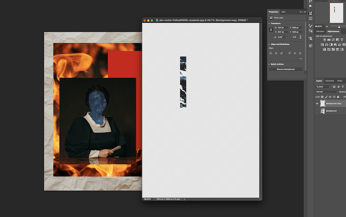 Screenshot of dropping a layer in Photoshop for digital collage