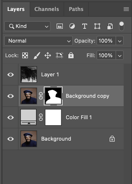 screenshot of selecting the background copy in the layers panel