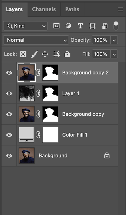 screenshot of selecting the background copy in the layers tab