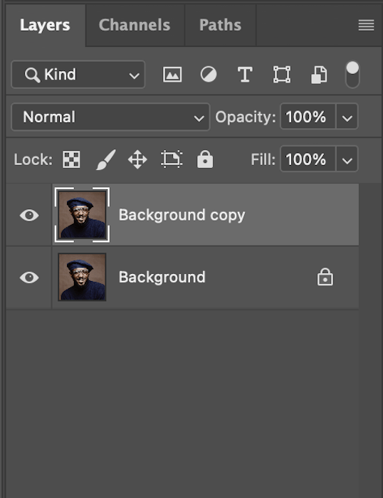 selecting the background copy layer in photoshop
