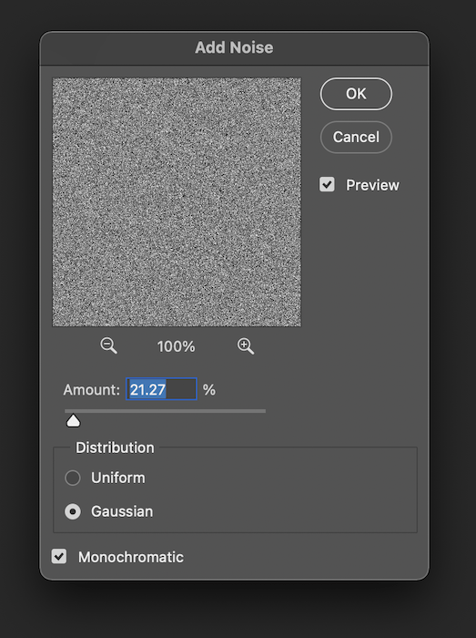 the photoshop dialog box that shows how much noise is in your photo
