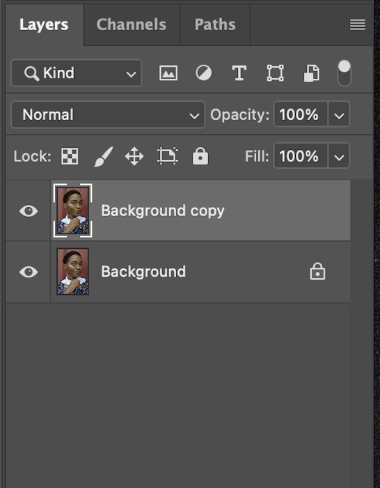 creating a background copy in the layers panel of photoshop