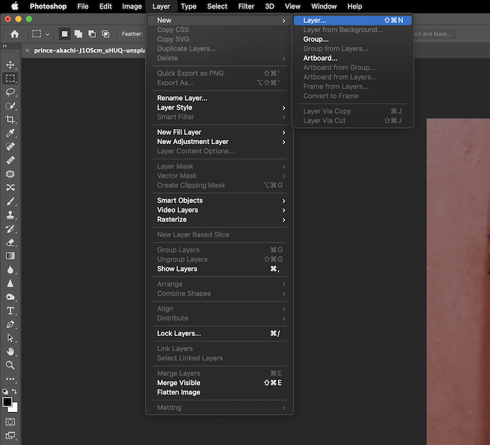 screenshot of the layer drop-down menu in photoshop