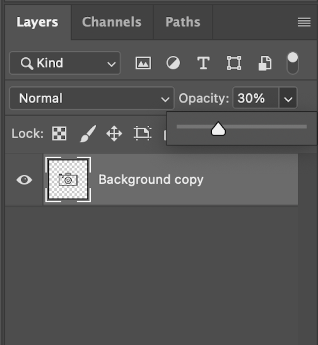 Reducing image opacity in Photoshop Layers panel