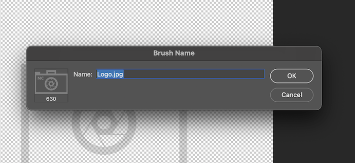 Dialog box to name brush in Photoshop
