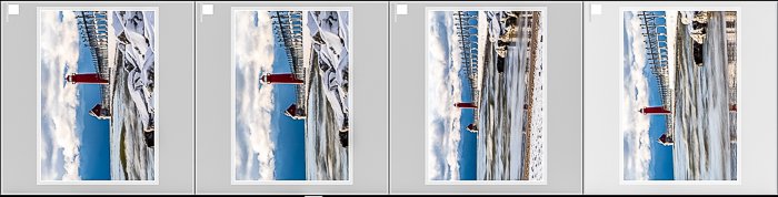 Screenshot of Lightroom classic filmstrip with four landscape photos rotated