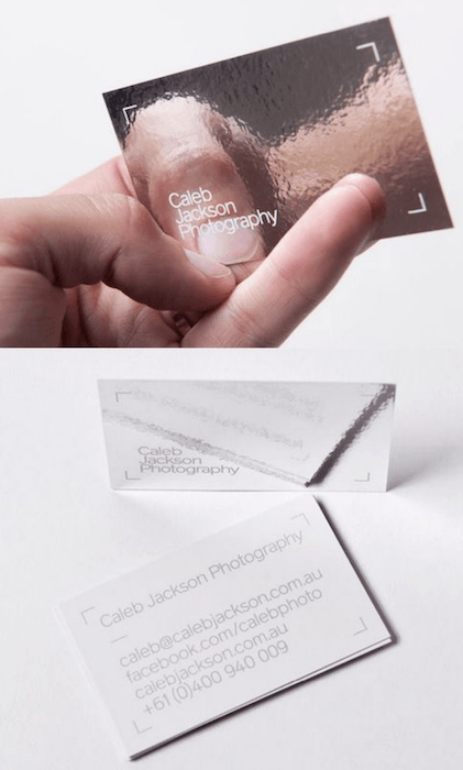 photography business card with a reflective surface 