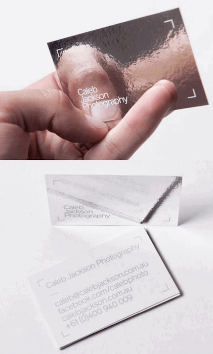 photography business card with a reflective surface 