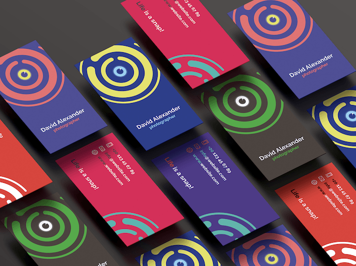 bright and colourful range of business cards for photographers