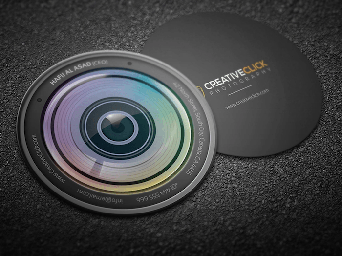 Photo business cards that look like a camera lens