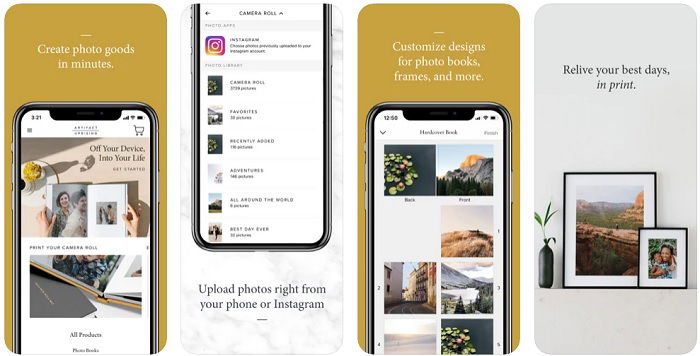 Screenshot of the Artifact Uprising photo printing app for Instagram