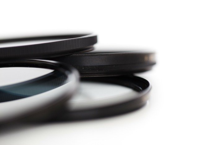 Close-up of a stack of UV protection lens filters
