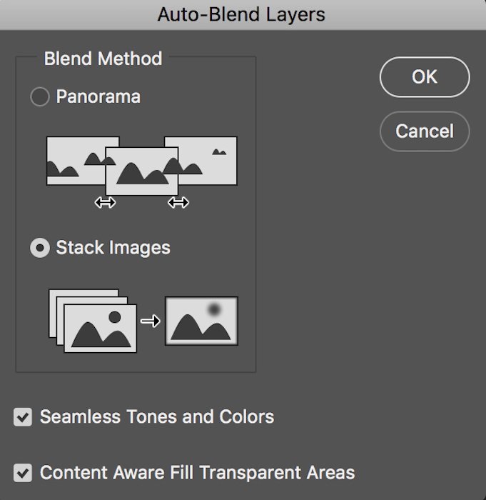 a screenshot of photoshop auto blend layers