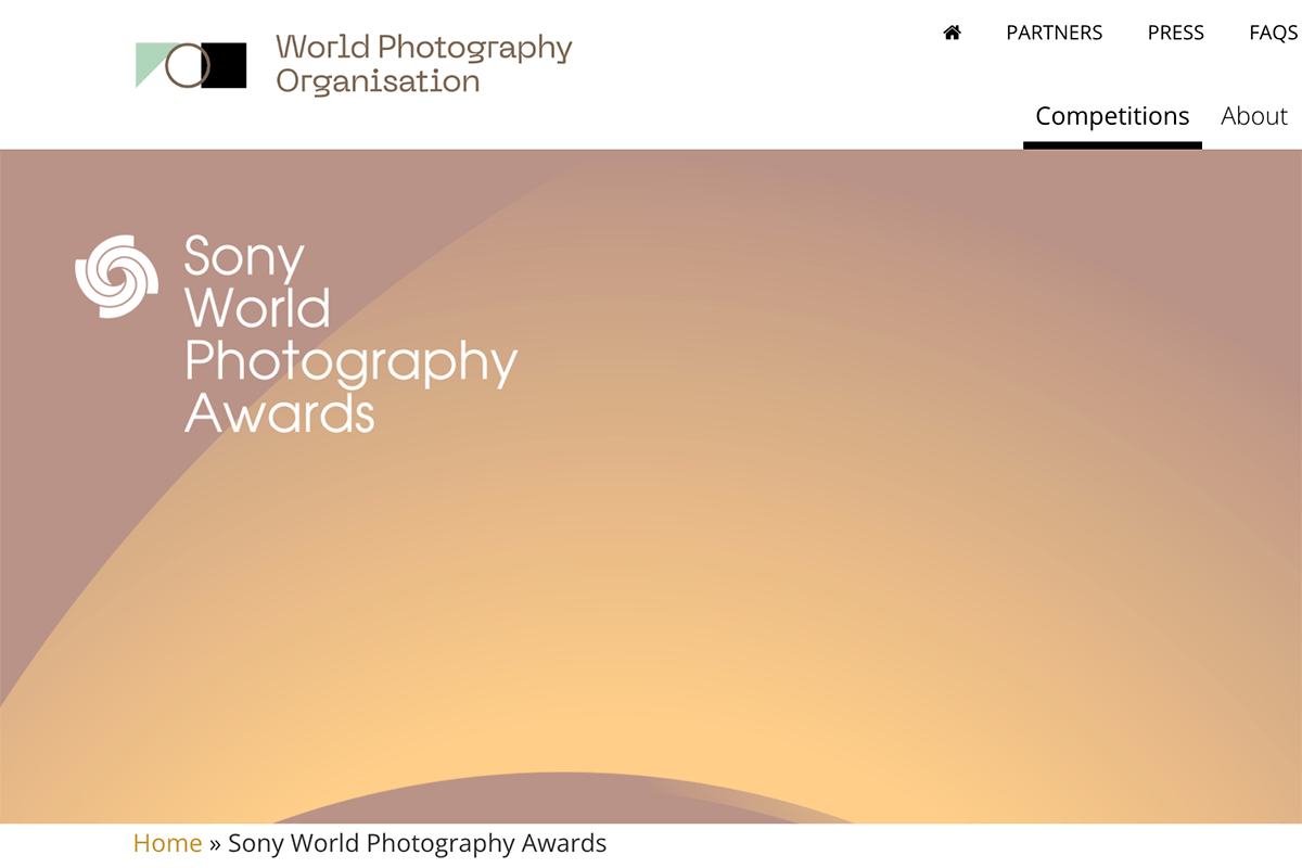 Sony World Photography Awards website for photography contests