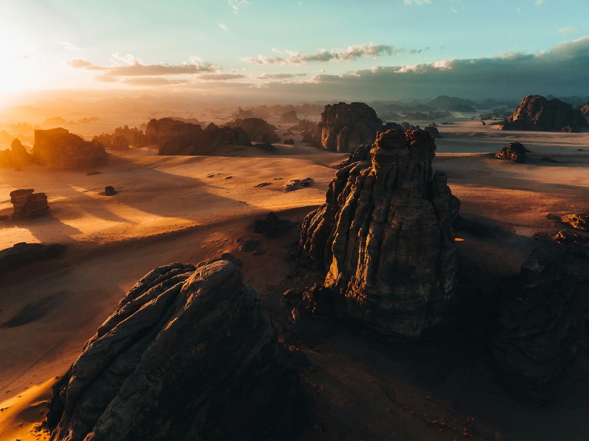 A desert plateau landscape drone camera photo