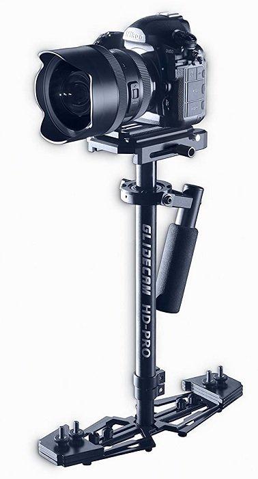 Product shot of Glidecam handheld stabilizer with DSLR attached, an important camera accessory