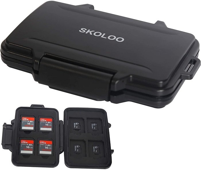 Product photo of skoloo copmact hard hard case for memory cards, a must-have camera accessory